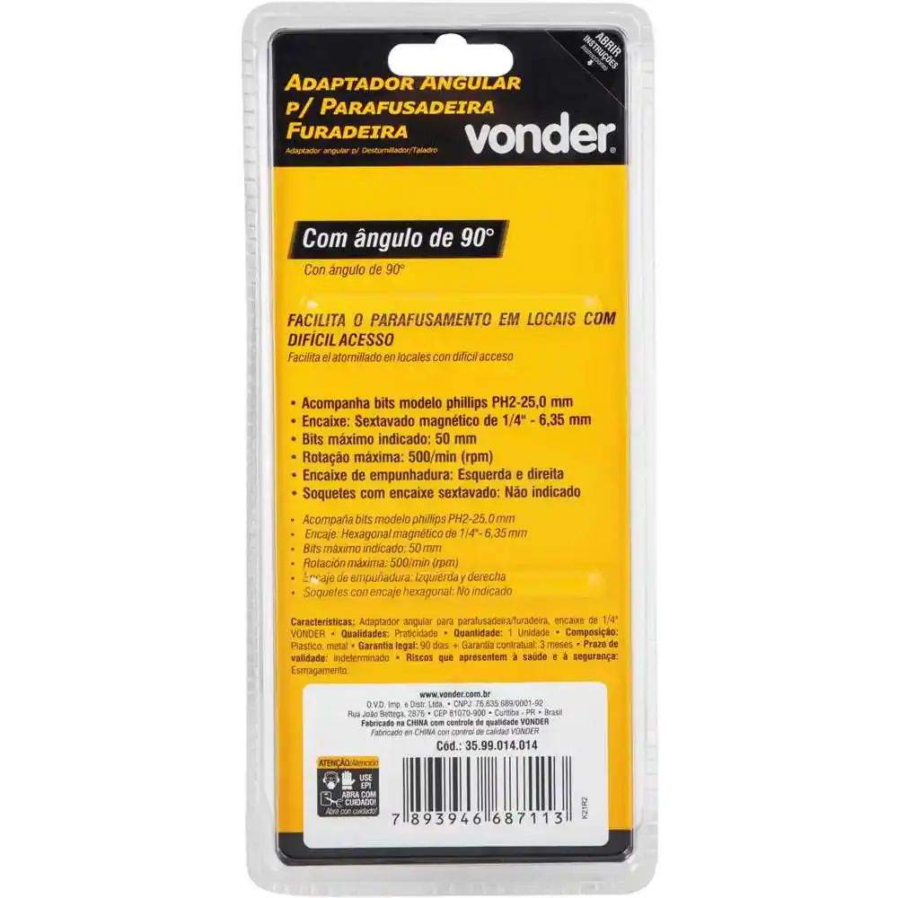 Adaptador angular para parafusadeira e furadeira encaixe 1/4POL Vonder — fotografia 9