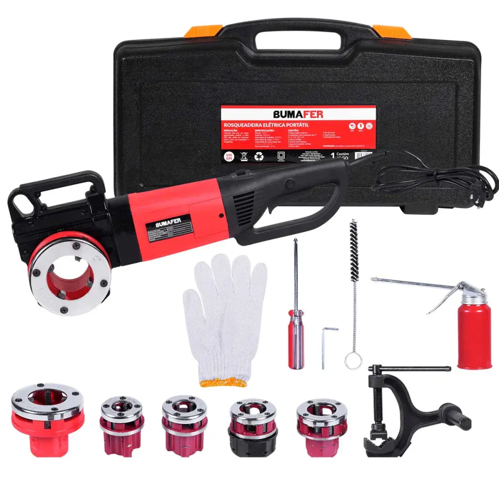 Rosqueadeira elétrica bspt 1/2 a 2" 2000W 220V completa Bumafer — fotografia de referência