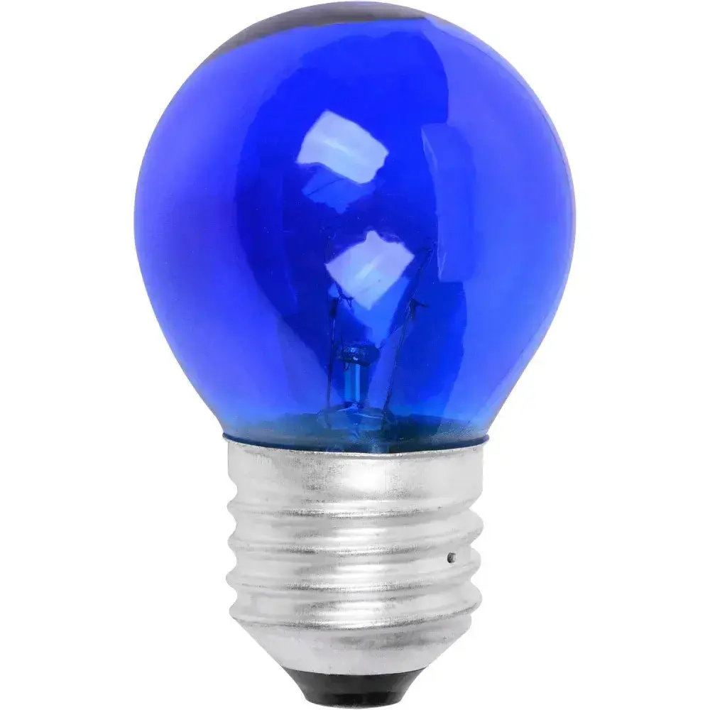 Lâmpada bolinha 15W E27 azul incandescente Liege 220V — fotografia 5