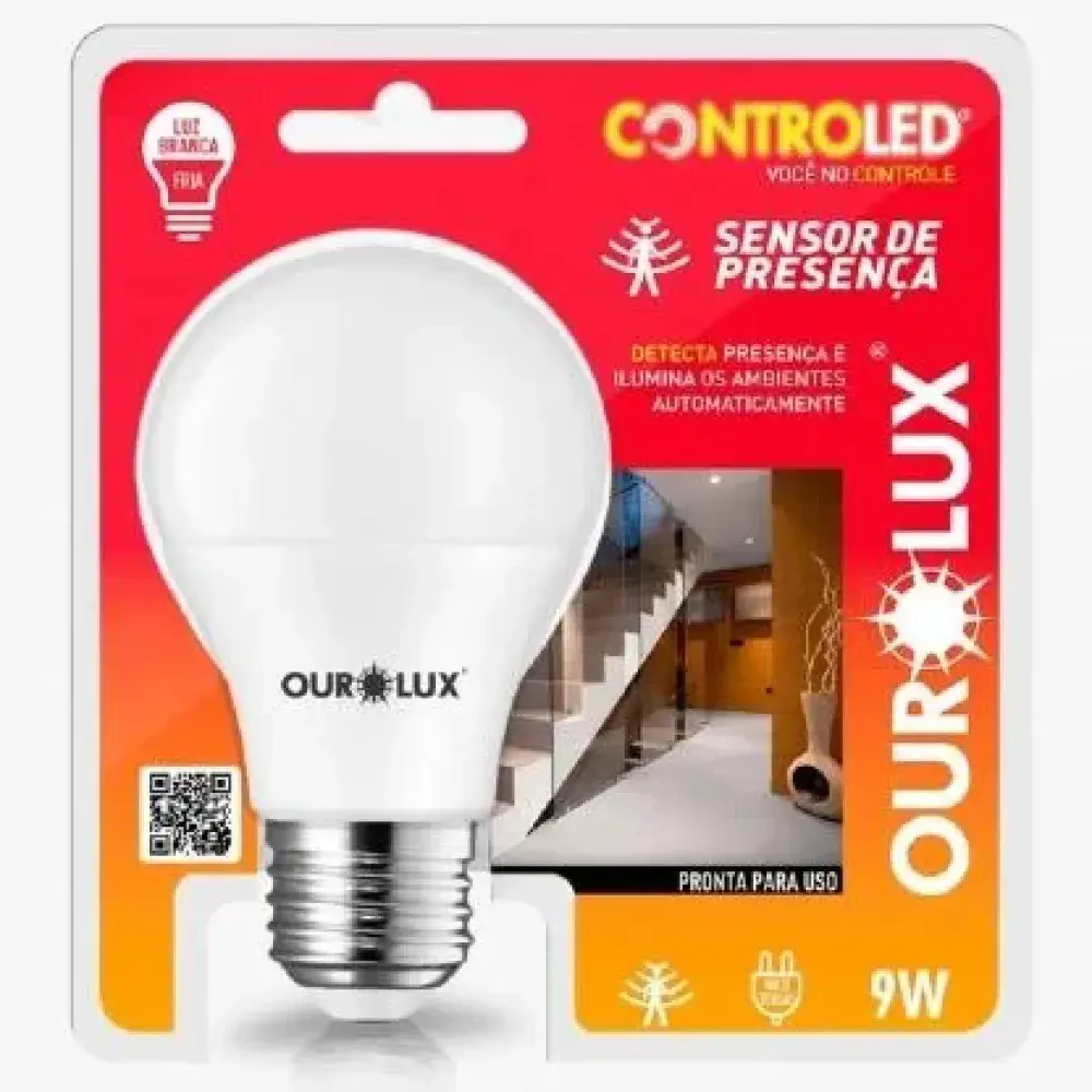 Lamp led sens.pres. 9W 6500K biv. E27 Ourolux