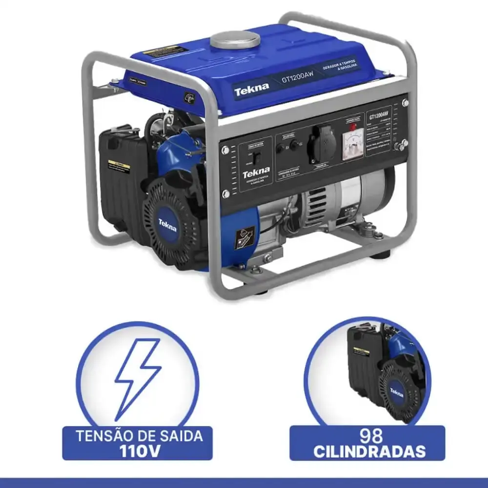 Gerador de Energia á Gasolina 1.2 KVA 4 Tempos GT1200 Monofásico TEKNA 220V — fotografia 3