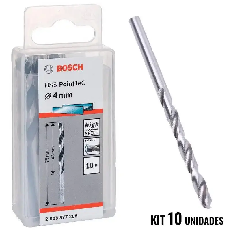Broca aço rápido HSS 4.0 MM pointteq kit 10 unidades Bosch — fotografia de referência