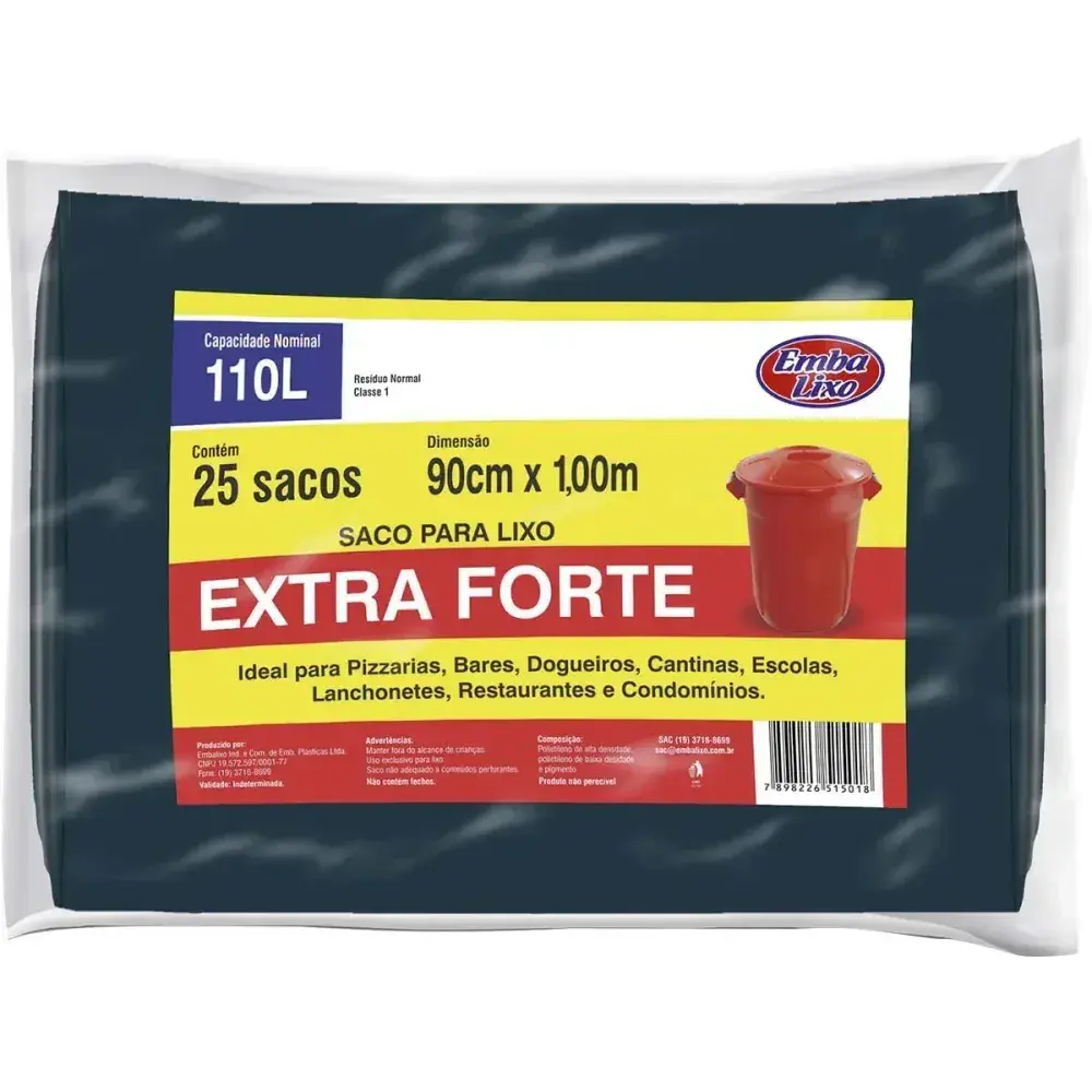 Saco de lixo extra forte 110L preto 25 peç Embalixo — fotografia 2