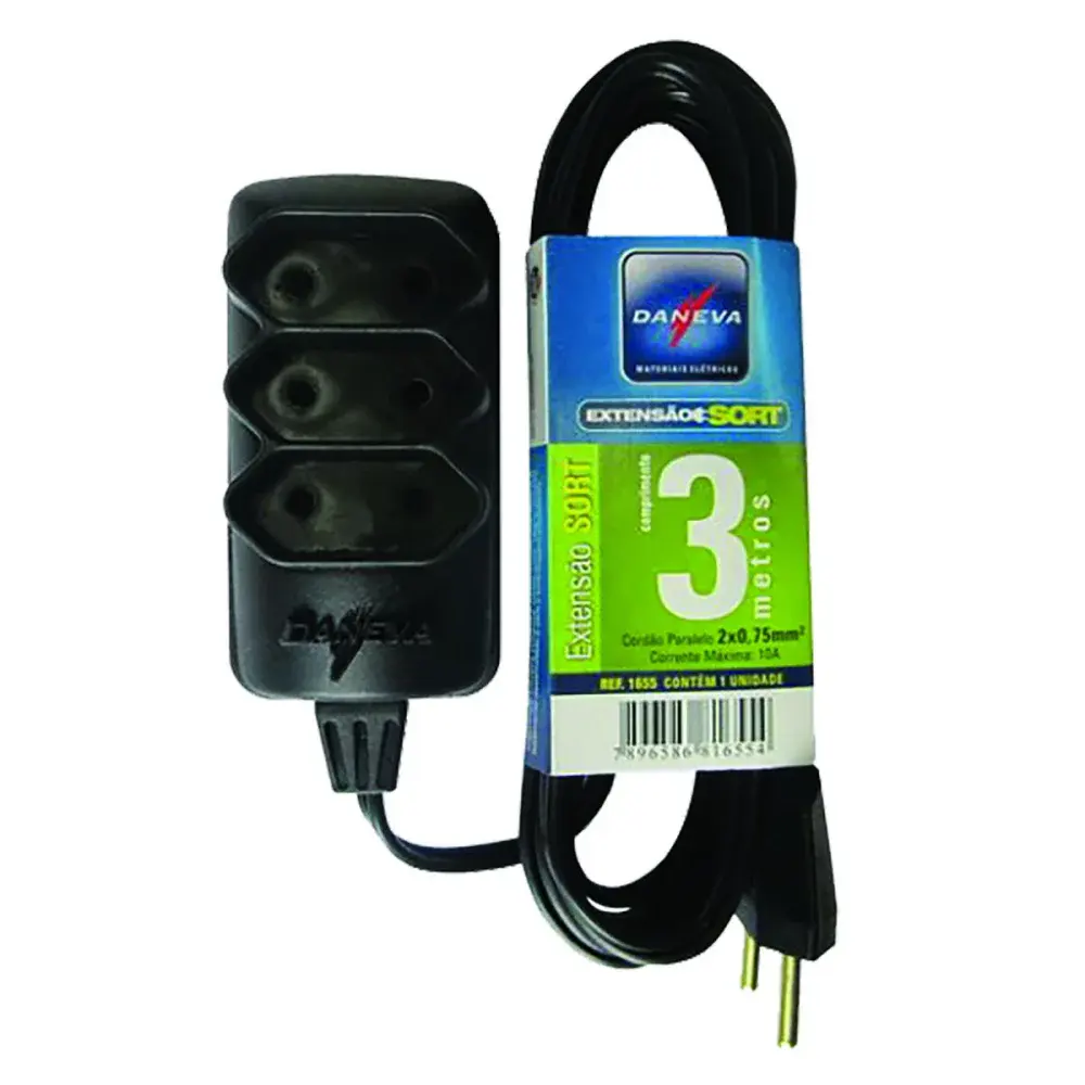 Extensão elétrica pl Daneva 2X0,75MM 3M preta — fotografia de referência