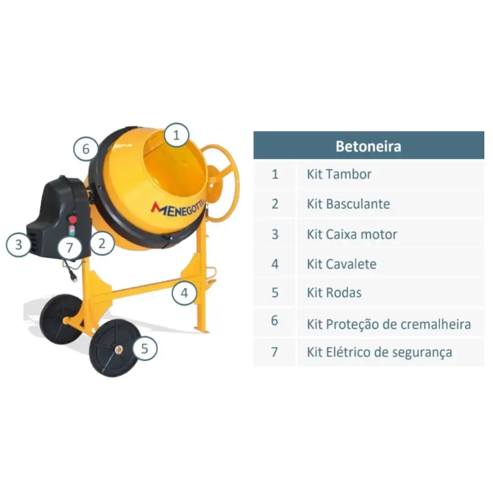 Betoneira 150 litros prime com motor 1/2CV 60HZ 4P com kit segurança Menegotti 110 V — fotografia 3