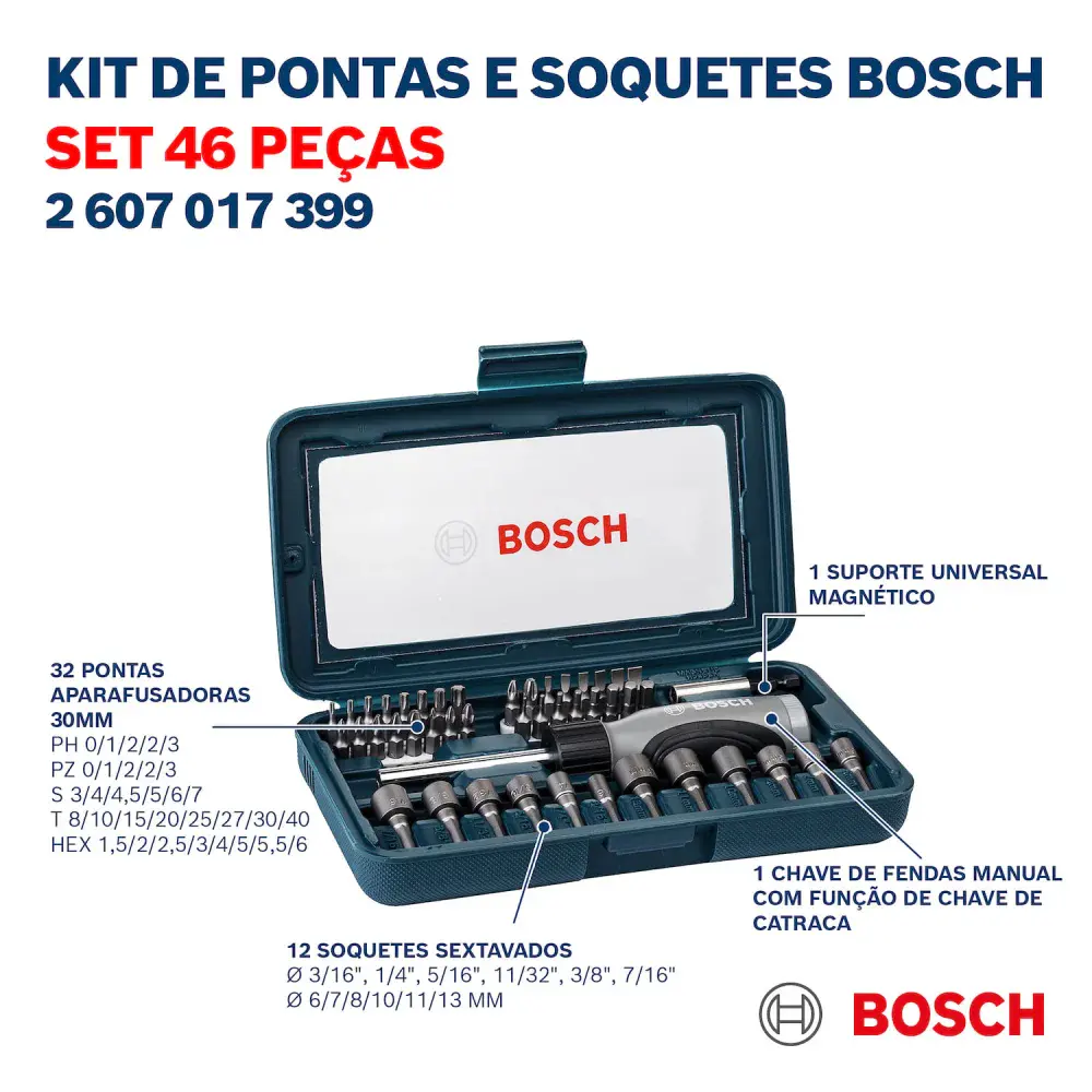Jogo para parafusar com bits e chave magnética 46 pçs Bosch — fotografia 5