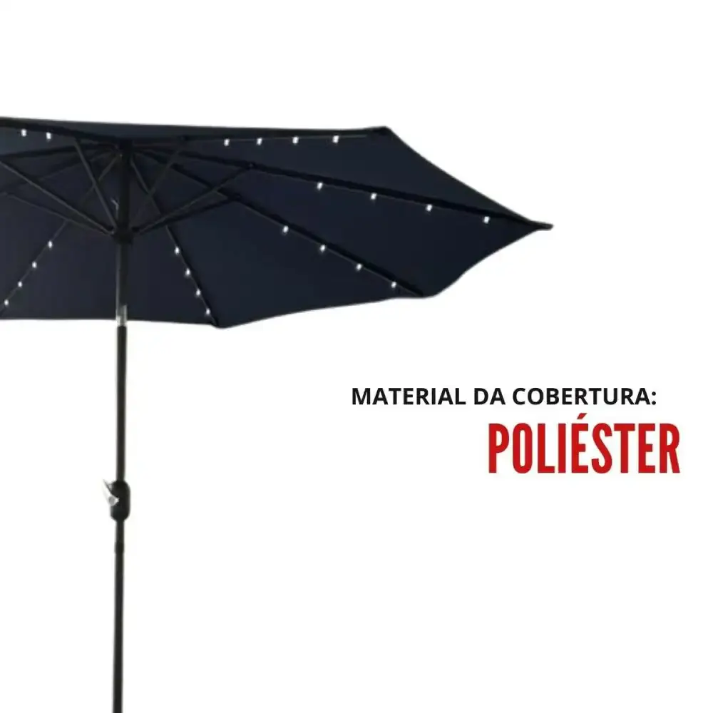 Ombrelone Base 2,70 mts Articulado Led e Manivela Azul ou Cinza IMPORTWAY — fotografia 6