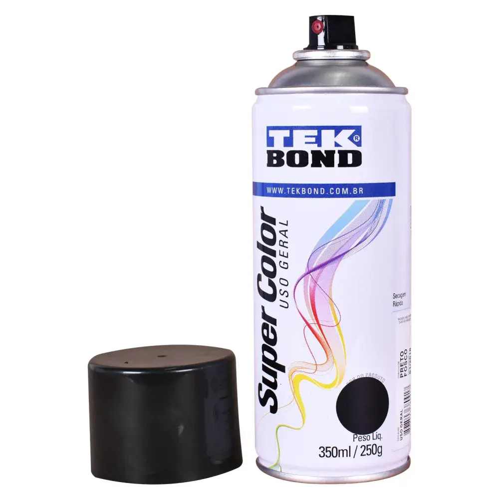 Tinta spray super color preto fosco 350ML Tekbond — fotografia 2