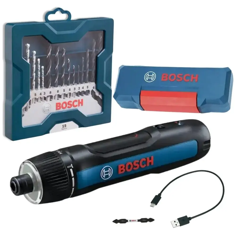 Parafusadeira a bateria 3,6V GO-3 com estojo de brocas 15 peças Bosch — fotografia de referência