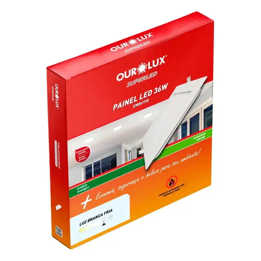 Painel led embutir 36W biv 6500K quadrado Ourolux — fotografia 4