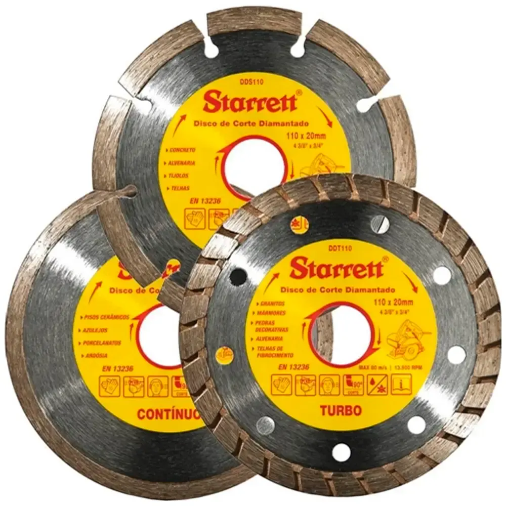 Kit discos diamantados turbo 4.3/8" com 3 peças KDDT110-3 Starrett — fotografia 5
