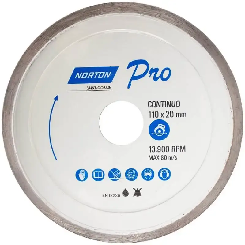 Disco diamantado 4.3/8 POL contínuo PRO para porcelanato Norton — fotografia de referência