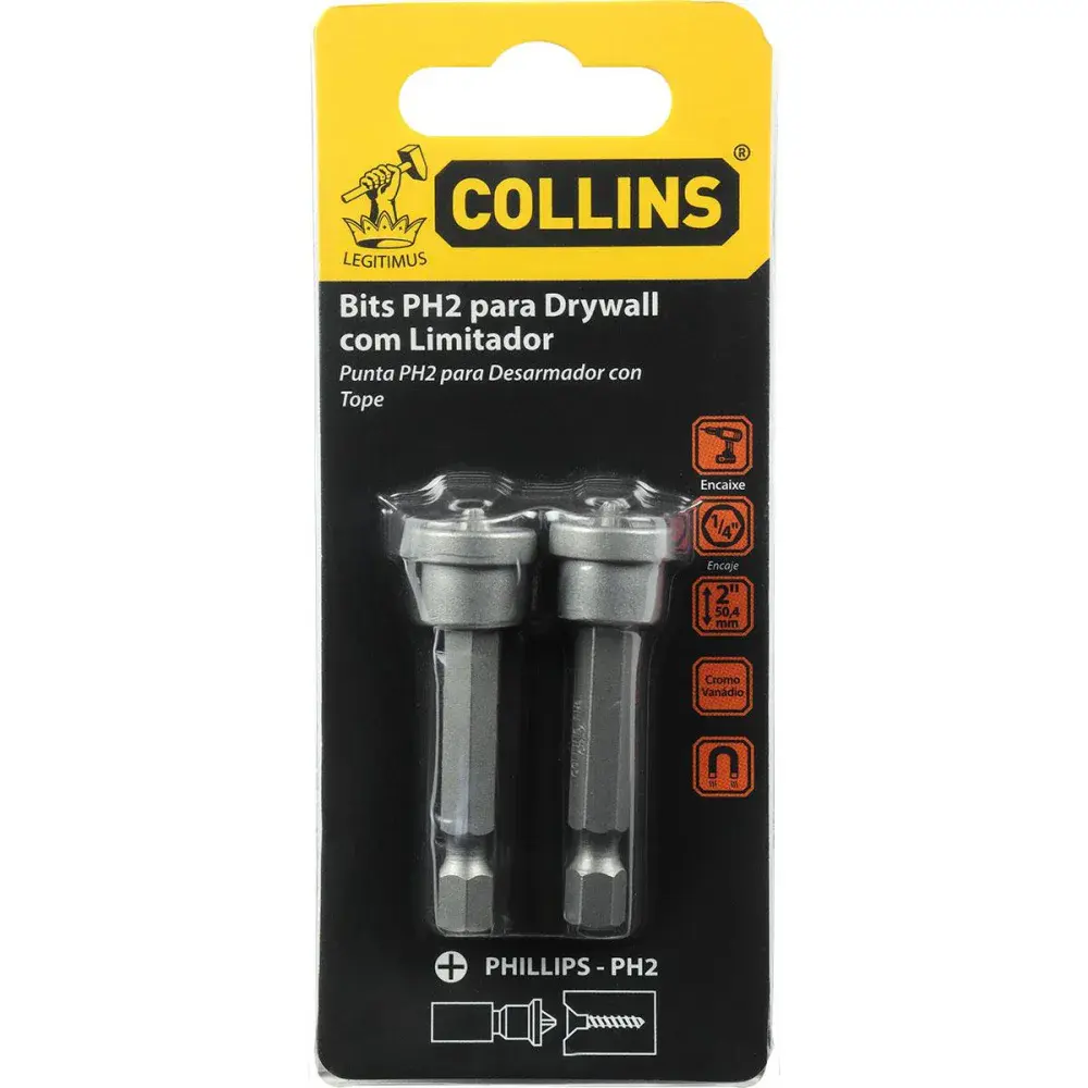 Bits PH2 para drywall com limitador 2 50,40MM 2 pçs Collins