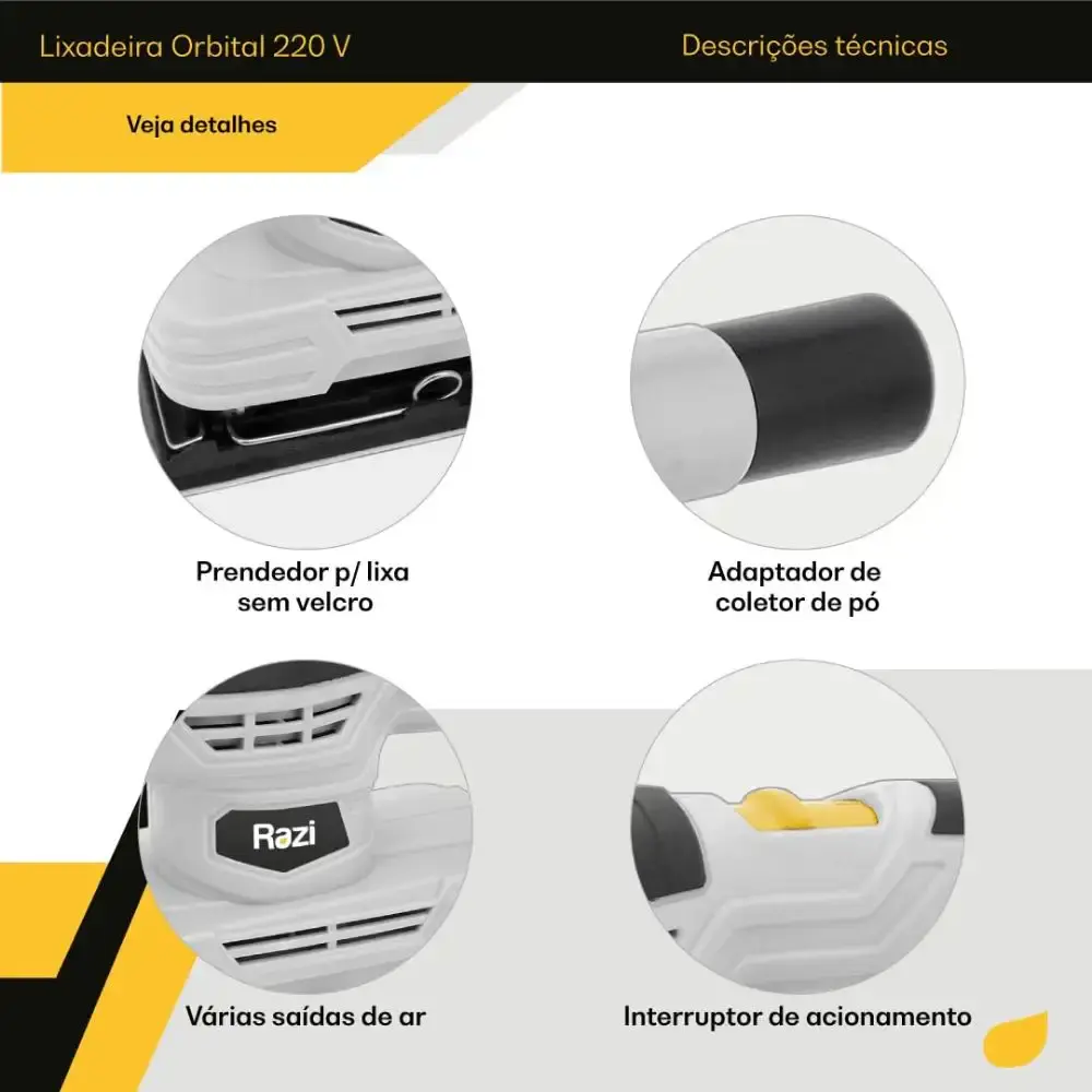 Lixadeira orbital 150W 188X90MM Razi 110 V — fotografia 10