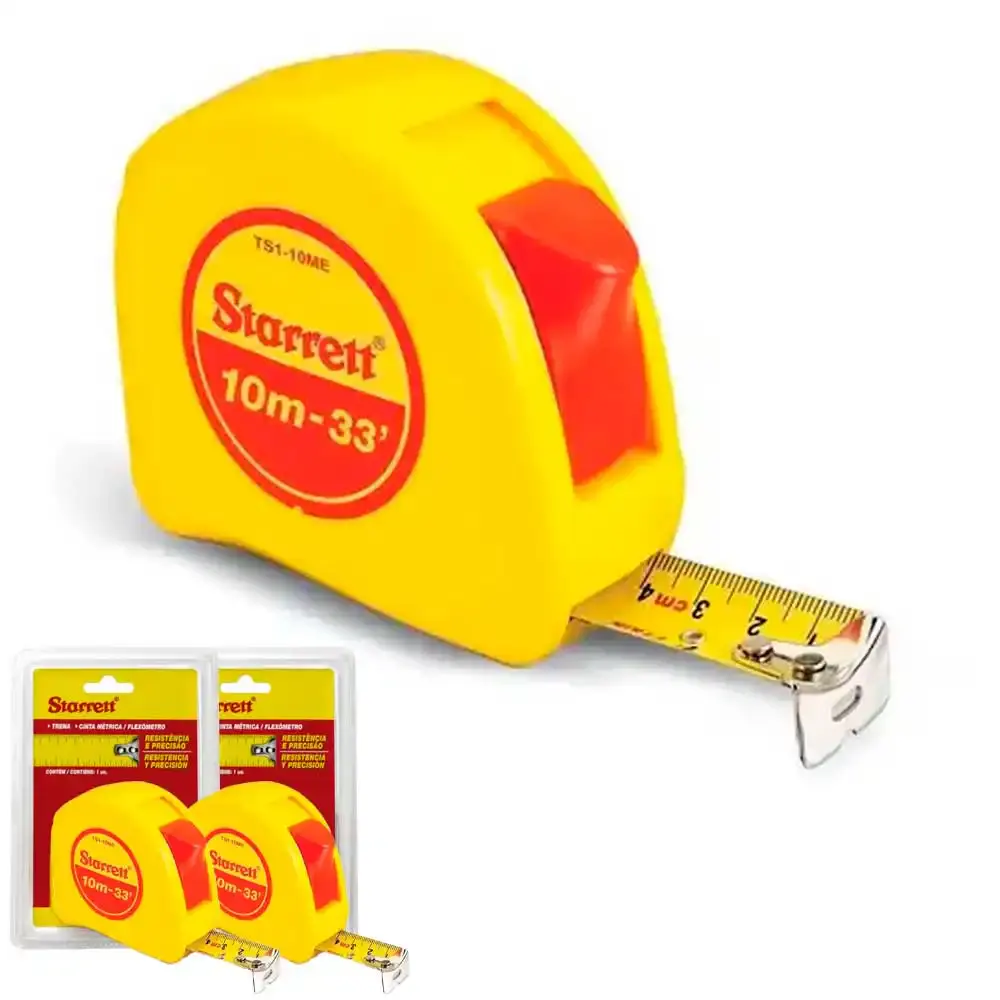 Trena de aço 10 metros trava kit 3 peças KTS1-10ME-S Starrett — fotografia de referência