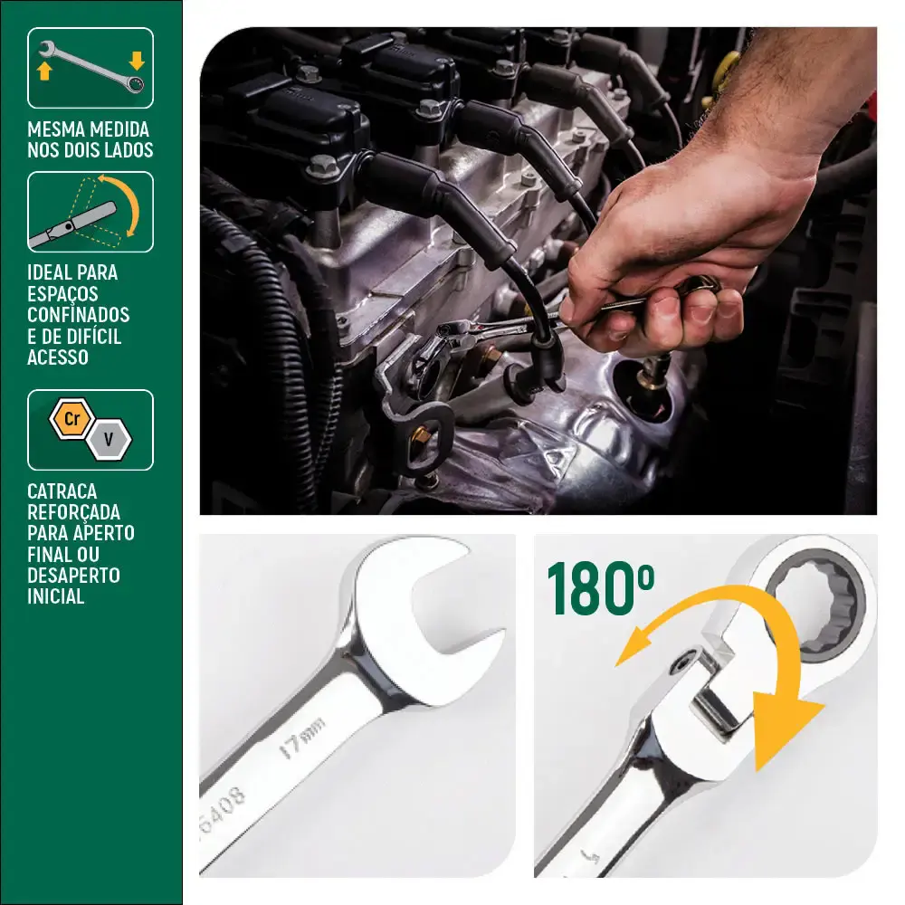 Chave combinada catraca cabeça flexível 19MM ST46410ST Sata — fotografia 4