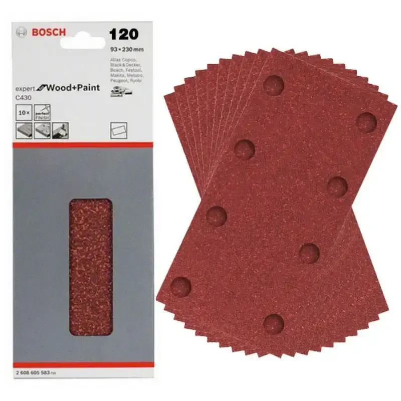 Lixa 93x230 MM Grana 120 para Lixadeira Oscilante c/ 10 Folhas BOSCH — fotografia de referência