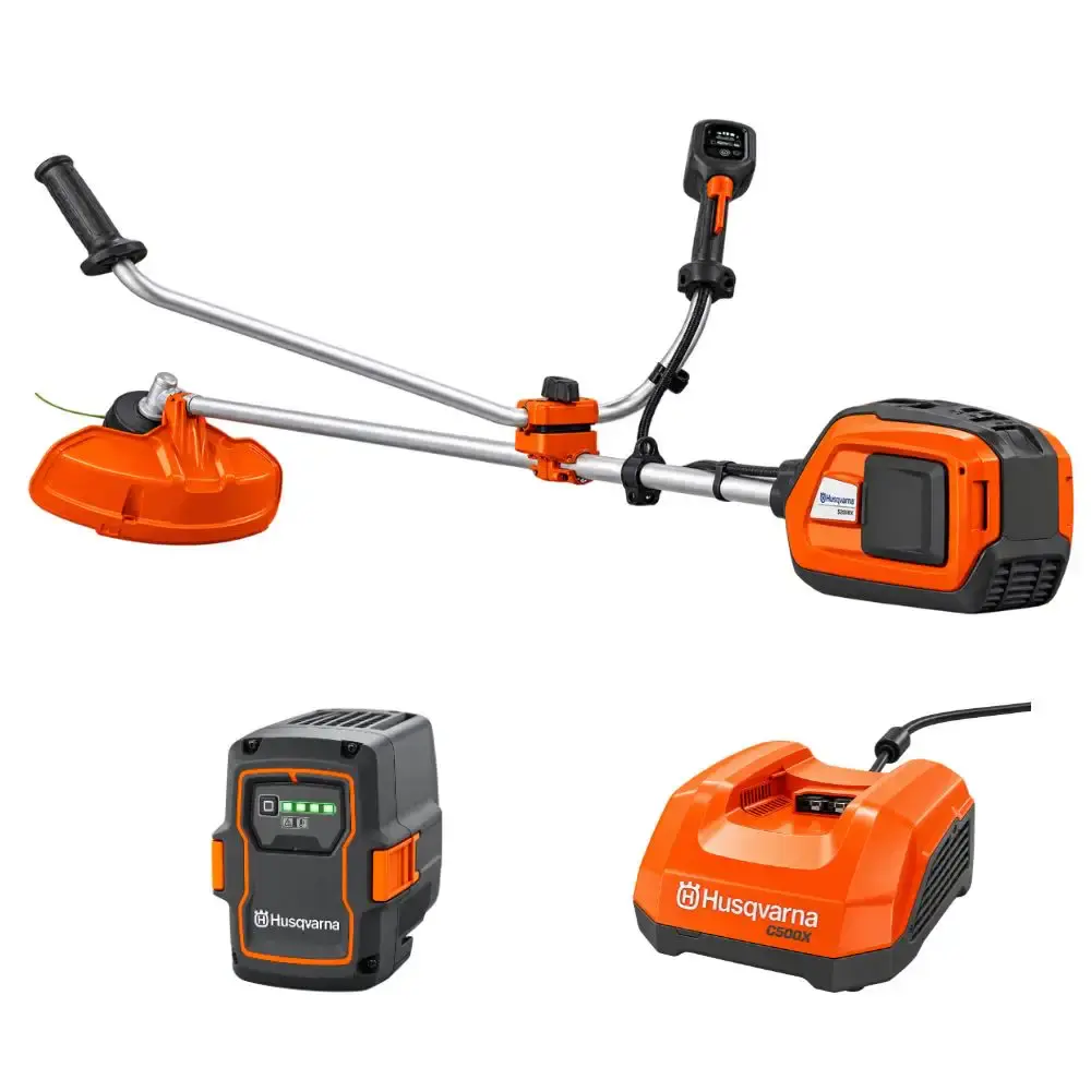 Roçadeira 36V 325IR carregador rápido 40-C500X e bateria B220X 36V 6AH Husqvarna — fotografia de referência