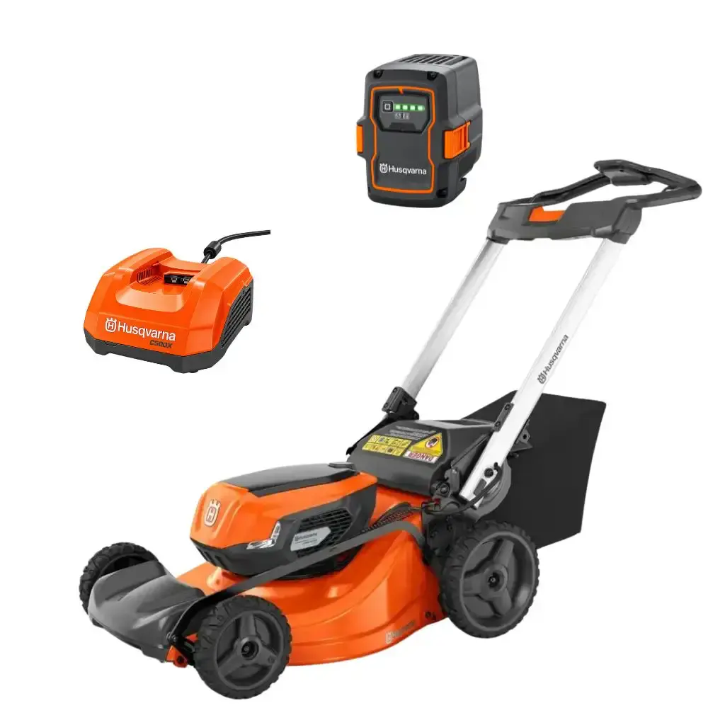 Cortador de grama a bat LE322R carregador rápido 40-C500X e bateria B220X 36V 6AH Husqvarna — fotografia de referência