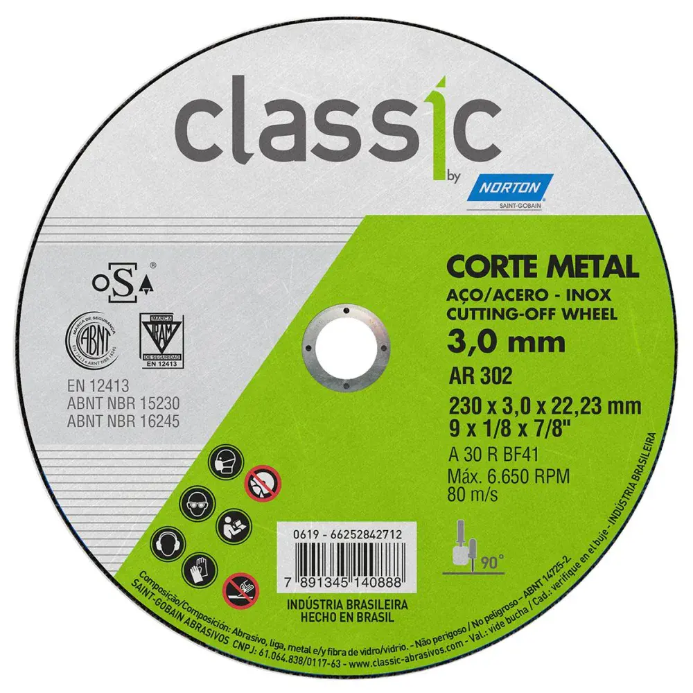 Disco de corte e desbaste classic para inox 2 telas Norton — fotografia de referência