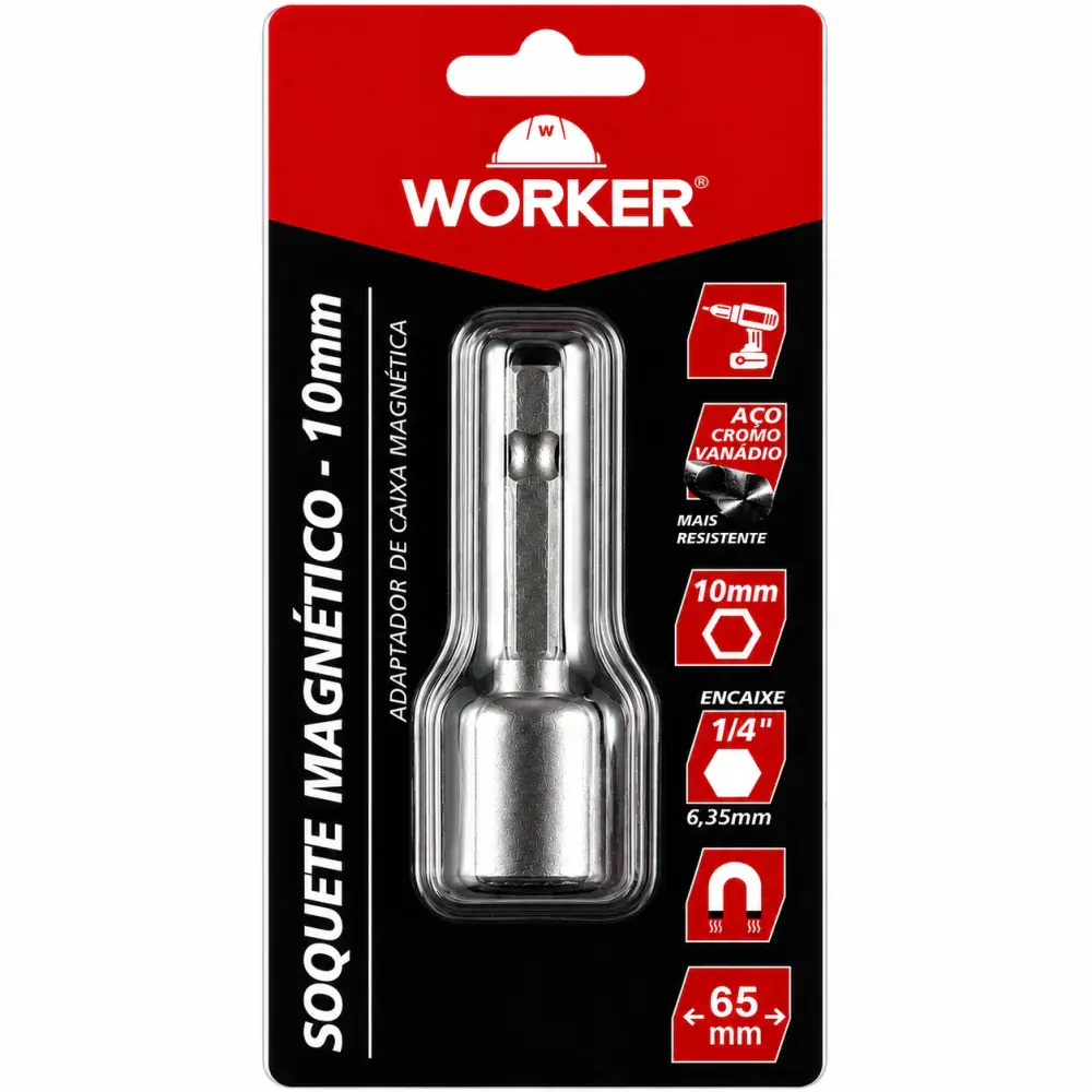 Soquete magnético sextavado encaixe 1/4" 10X65MM Worker — fotografia 2