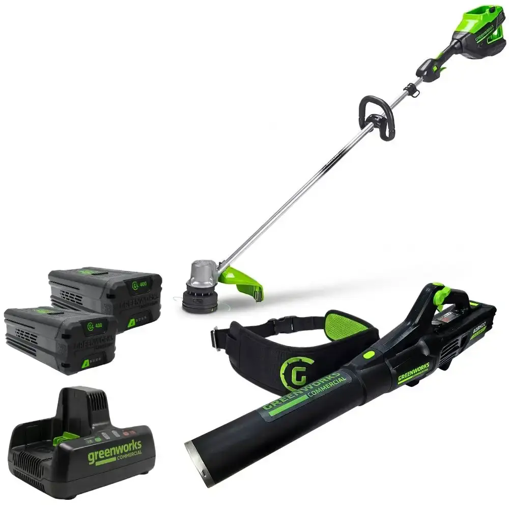 Roçadeira brushless 82V com soprador de folhas 760CFM + 2 baterias de lítio 4,0AH e carregador bivolt Greenworks