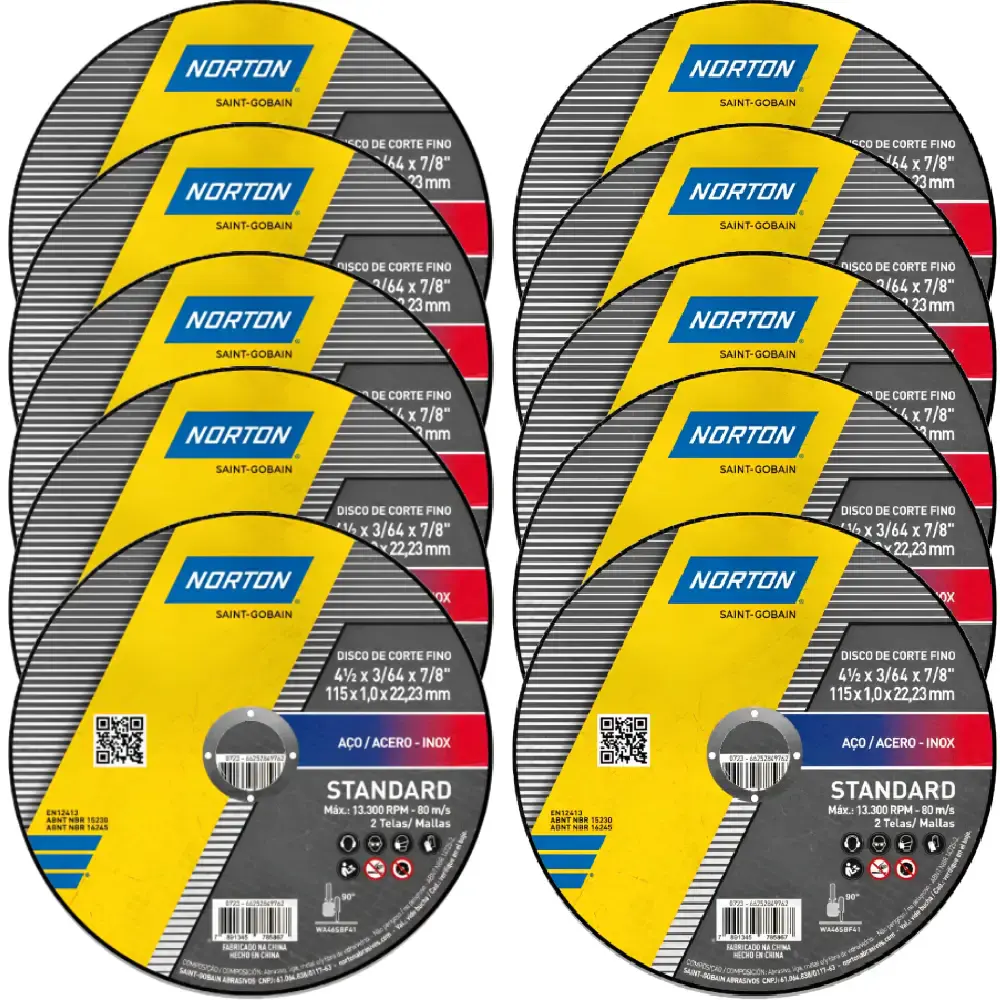 Kit 10 discos de corte para esmerilhadeira 115X22.23MM 66252849762 Norton — fotografia de referência