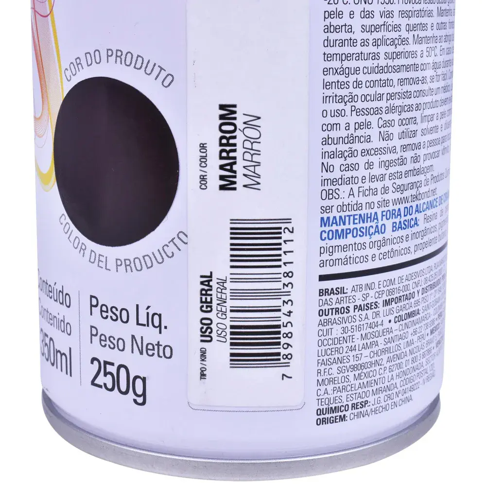 Tinta spray uso geral marrom 350ML Tekbond — fotografia 4