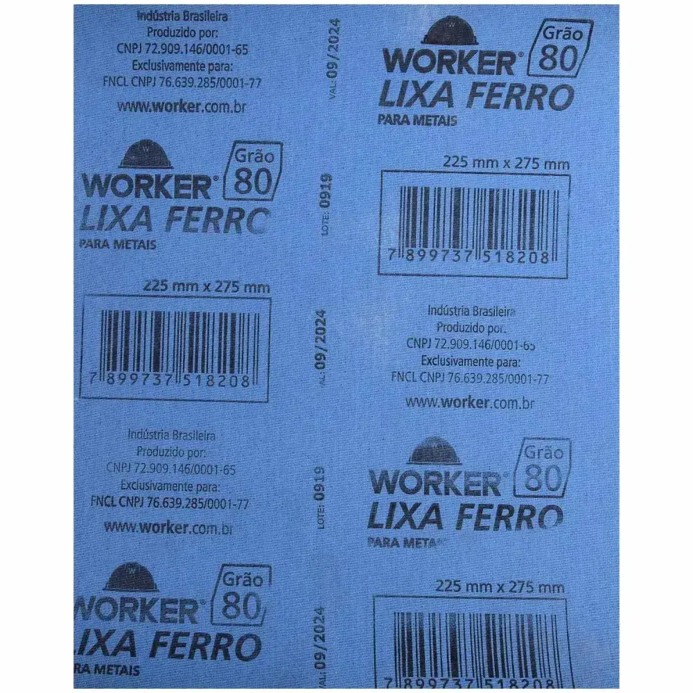 Lixa de ferro para metais grão 80 225X275MM Worker — fotografia 5