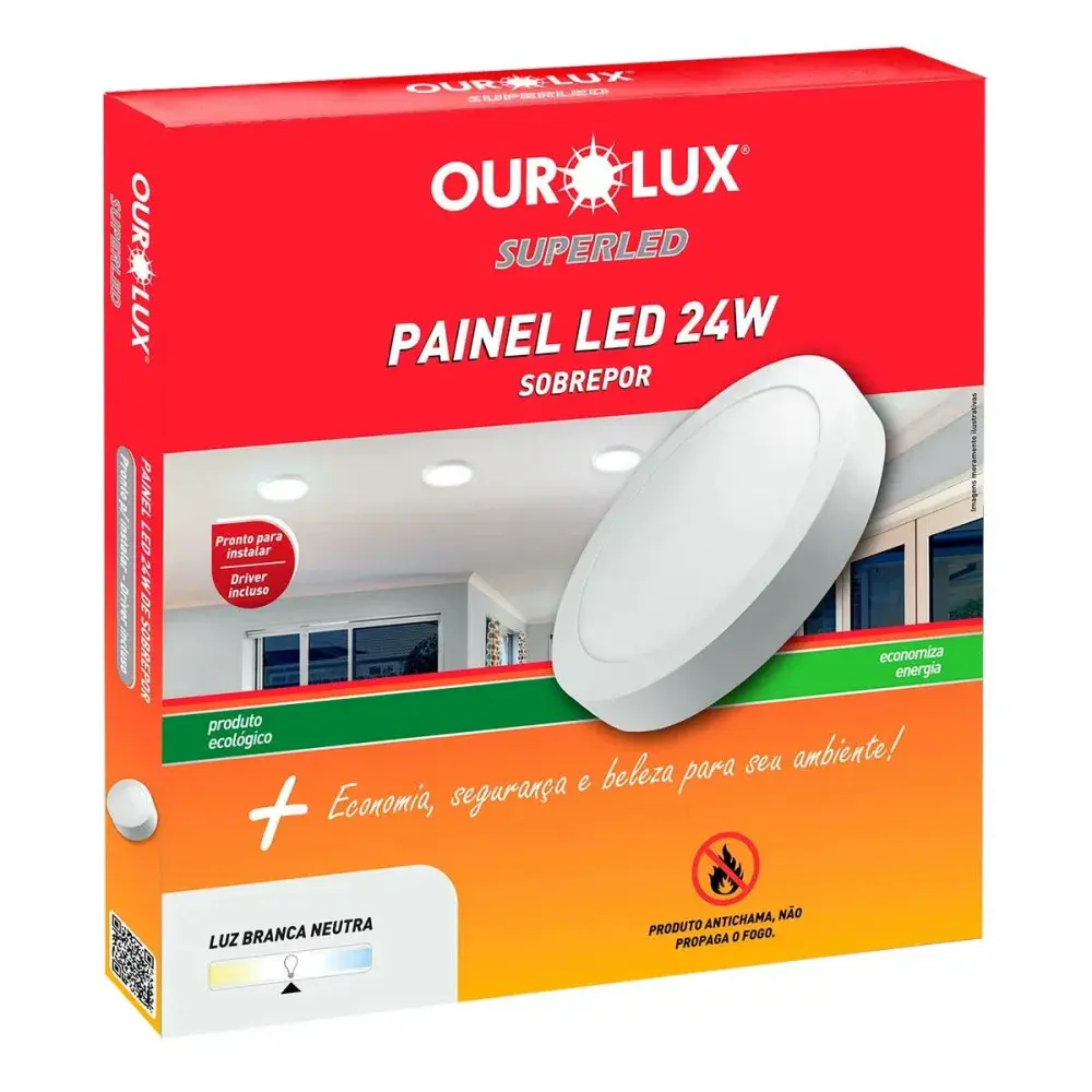 Painel led redondo sobrep 24W 4000K biv Ourolux — fotografia de referência