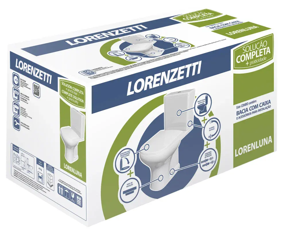 Kit bacia e caixa acoplada luna 3/6L dual flush branco completo lorenzetti Lorenzetti Duchas — fotografia 5