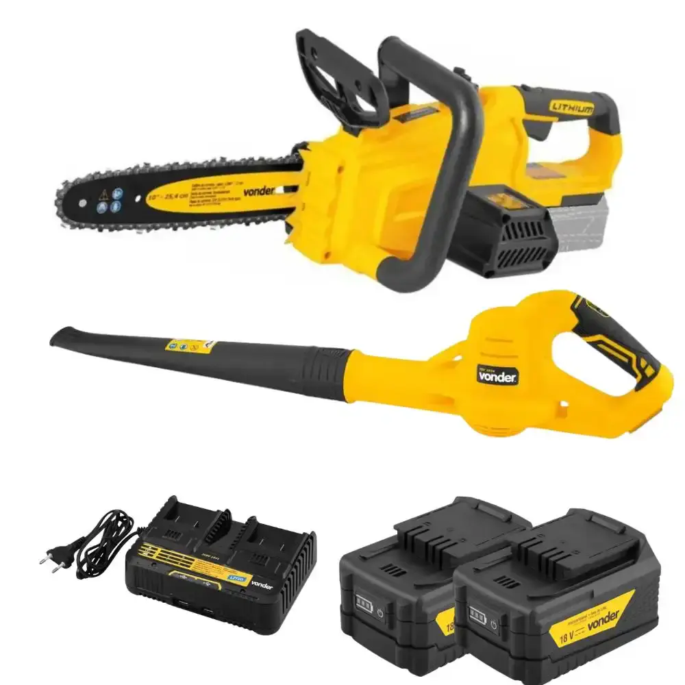 Kit motosserra e soprador de folhas 18V com 2 baterias 5AH e carregador duplo bivolt Vonder — fotografia de referência
