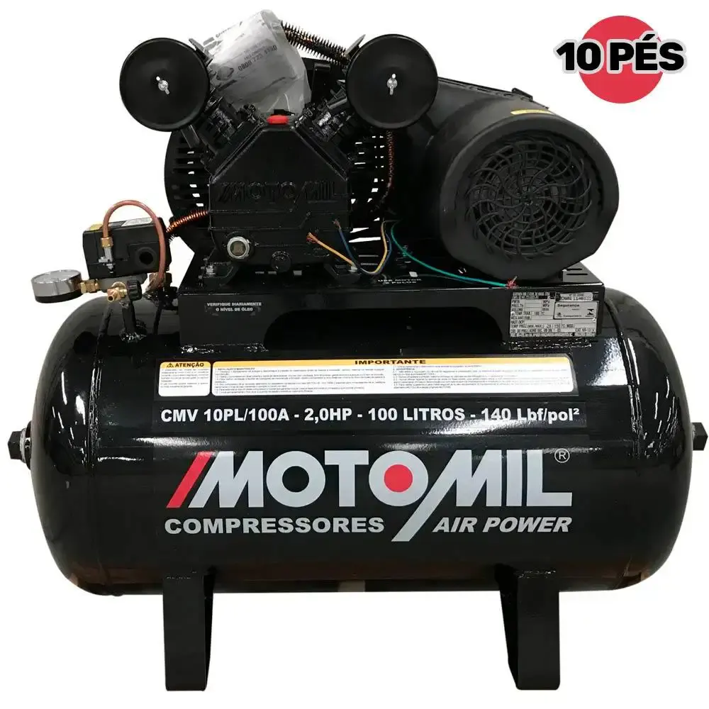 Compressor de ar 10 pés 2,0 HP 100 litros 2 pistões CMV-10PL|100A profissional MotoMil 220 V — fotografia 7