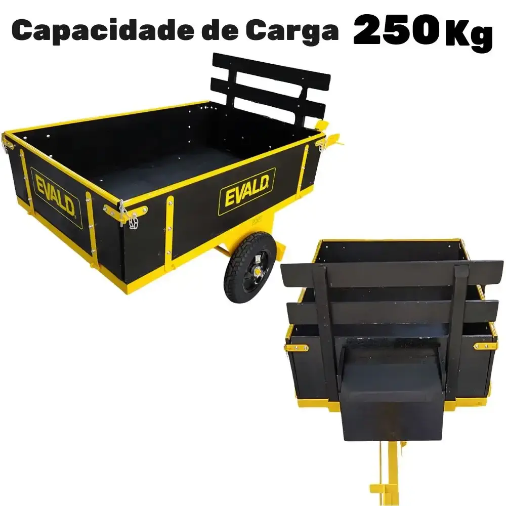 Motocultivador gasolina 7,0 HP 4T 212 CC EV790R com carreta agrícola basculante 250 KG Evald — fotografia 5