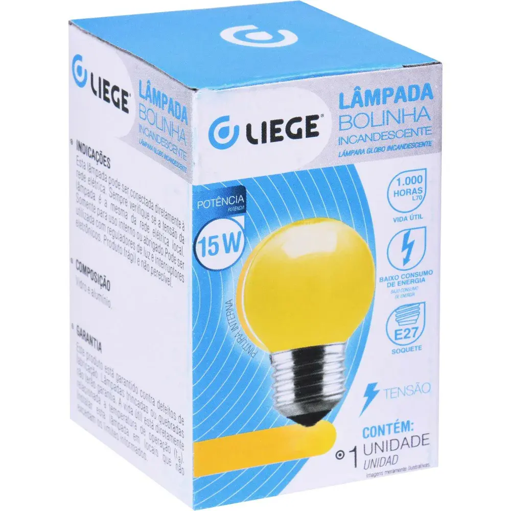 Lâmpada bolinha 15W E27 amarela incandescente Liege 220V — fotografia 3