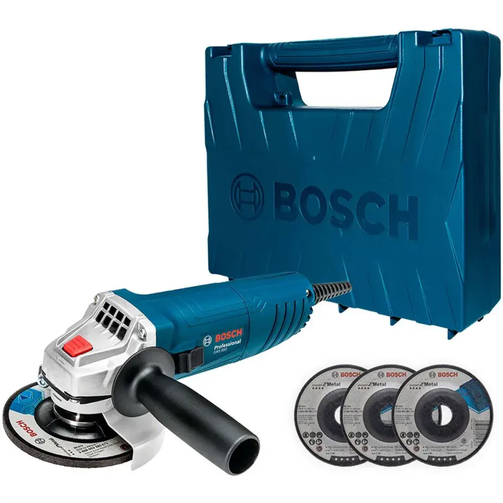 Esmerilhadeira angular GWS850 4.1/2" 127V com 3 discos Bosch — fotografia de referência