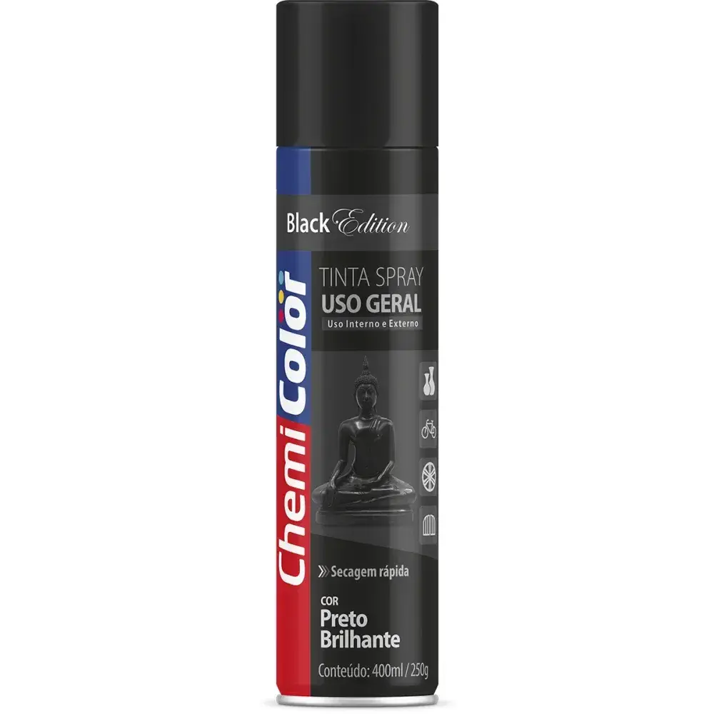 Tinta spray uso geral 400ML/250G preto brilho Chemicolor — fotografia 2