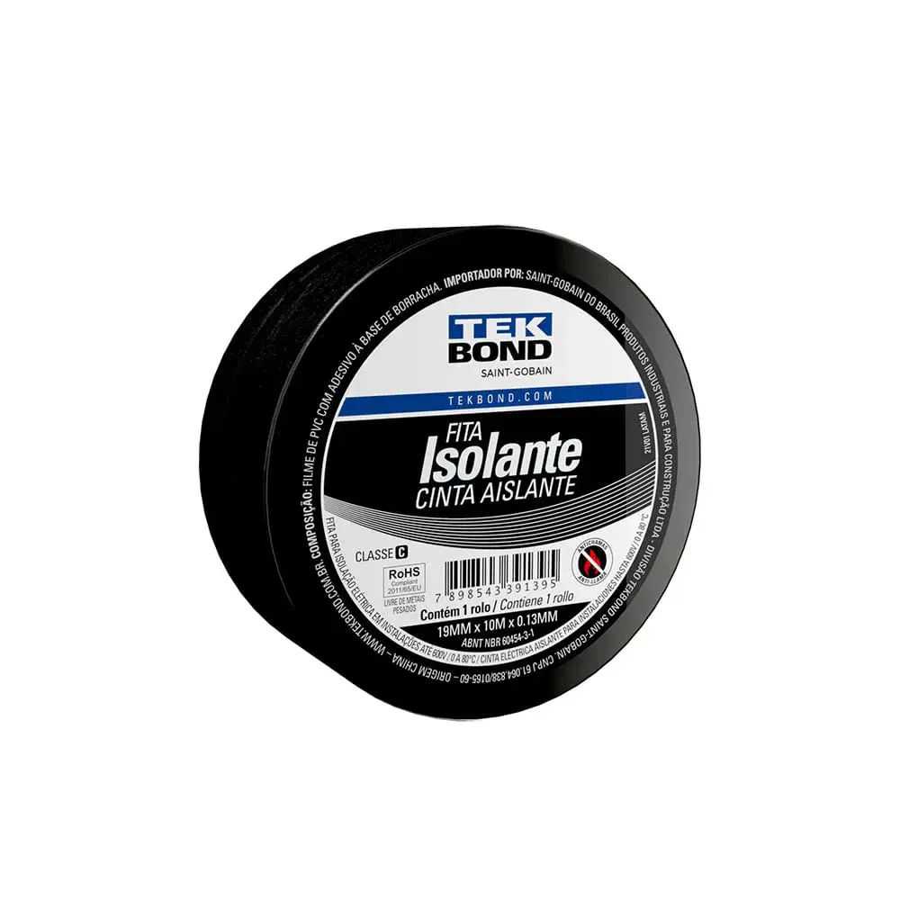 Fita isolante uso geral preto 19MMX10M Tekbond