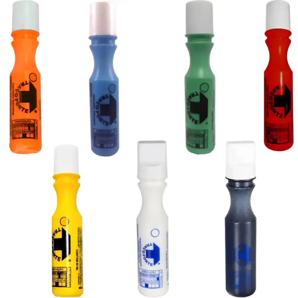 Kit com 6 marcadores industriais varias cores 3MM 60ML híbrido Baden — fotografia de referência