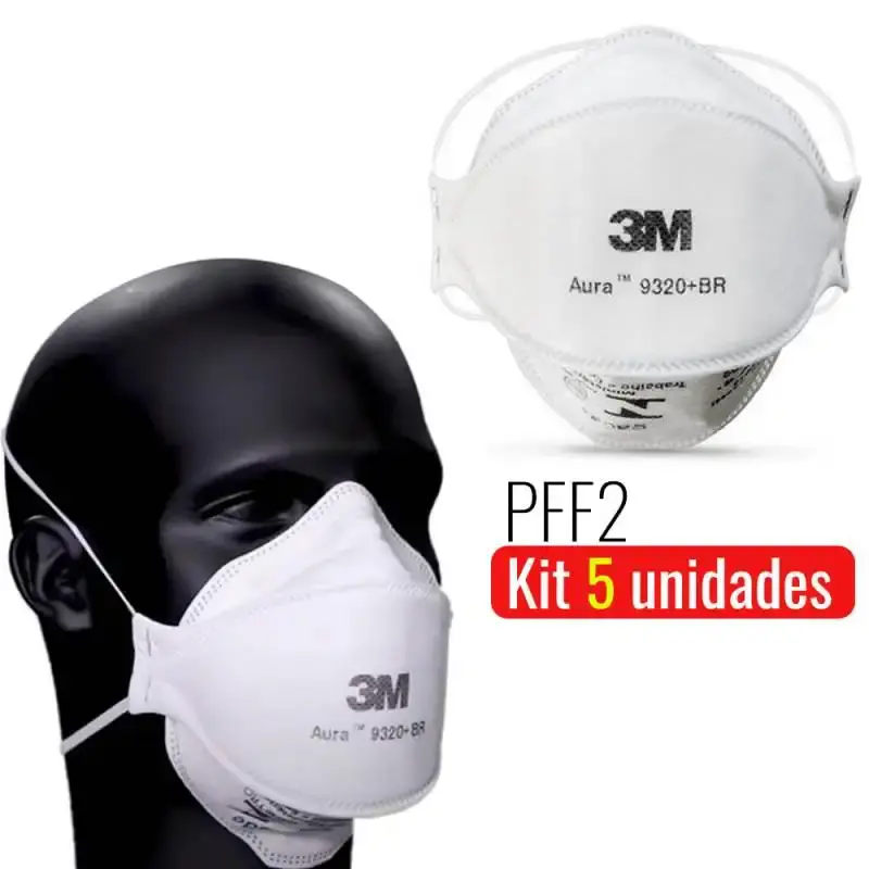 Máscara respirador PFF-2 aura 9320+BR 3 camadas kit com 5 unidades 3M — fotografia de referência