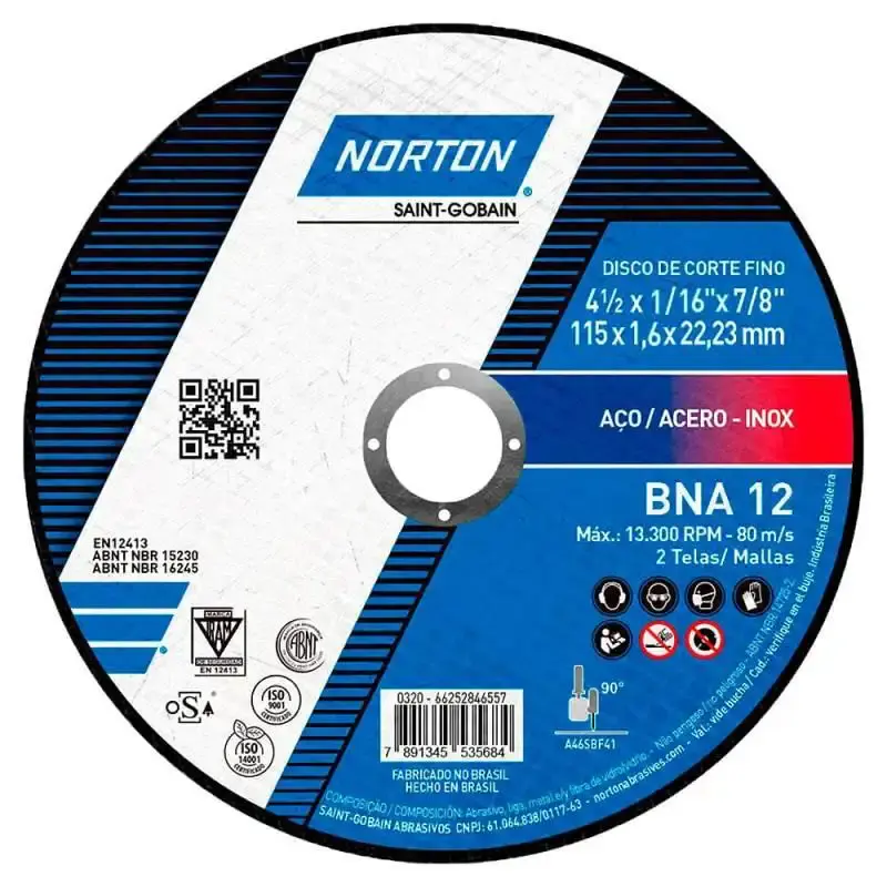Disco de Corte Inox 4.1/2 Pol x 1.66MM Kit Com 5 Unidades BNA 12 NORTON — fotografia 3
