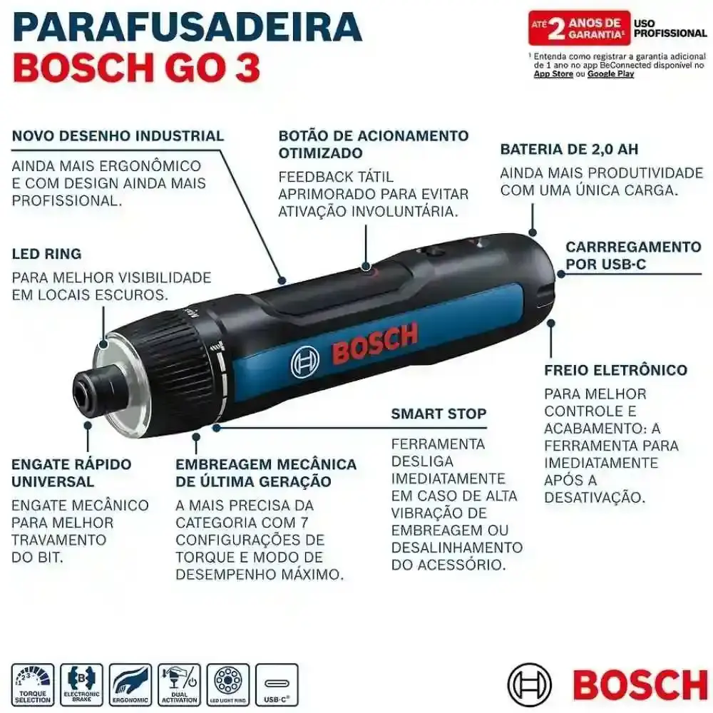Parafusadeira a bateria 3,6V bivolt com detector de tensão GVD 1000-17 Bosch — fotografia 7