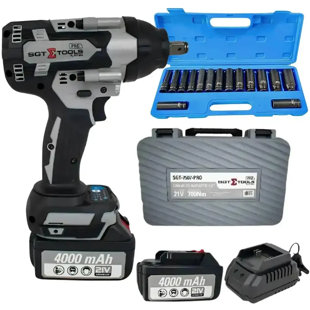 Chave de impacto 700NM com 2 baterias 21V maleta Sigma e jogo soquetes 15 pçs evald — fotografia de referência