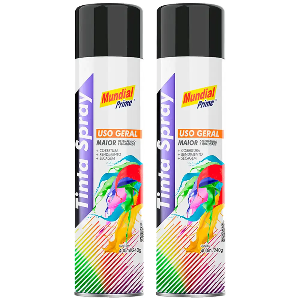 Tinta Spray 400 ml Preto Fosco com 02 Uni MUNDIAL PRIME — fotografia de referência