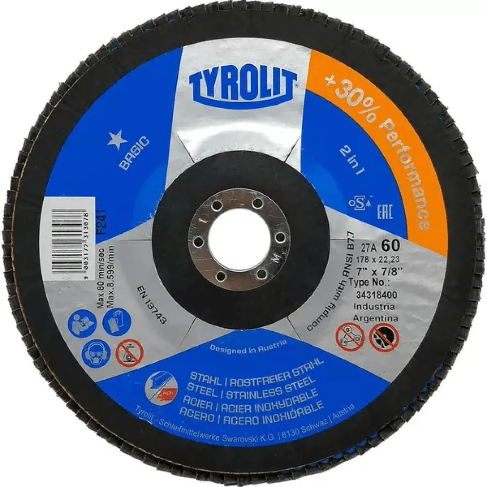 Disco de lixa flap 180MM P60 plast reto basic Tyrolit — fotografia de referência