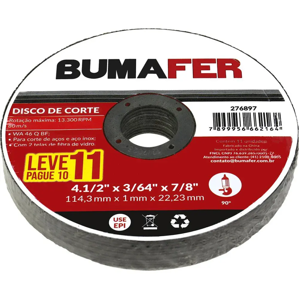 Disco de corte inox 4.1/2 x 1MM 11 peç Bumafer