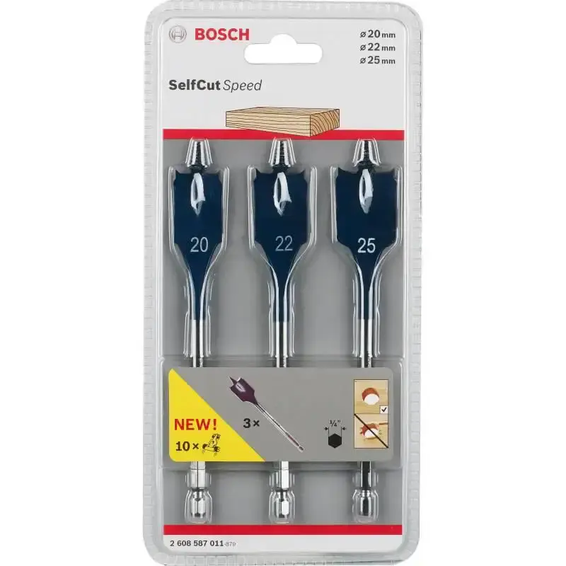 Kit de brocas chatas para madeira com 3 peças n° 20. 22 e 25 x 152 MM Bosch — fotografia de referência