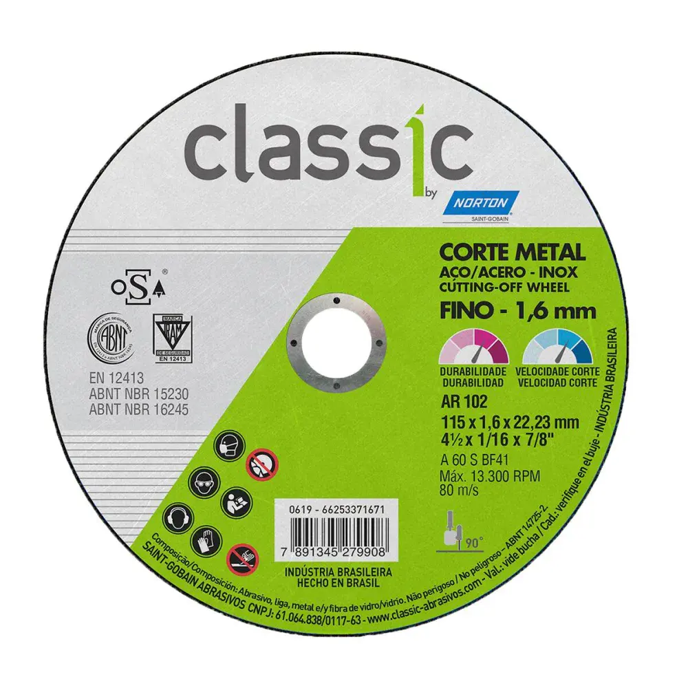 Disco de corte classic AR102 115X1,6X22,23MM Norton — fotografia de referência