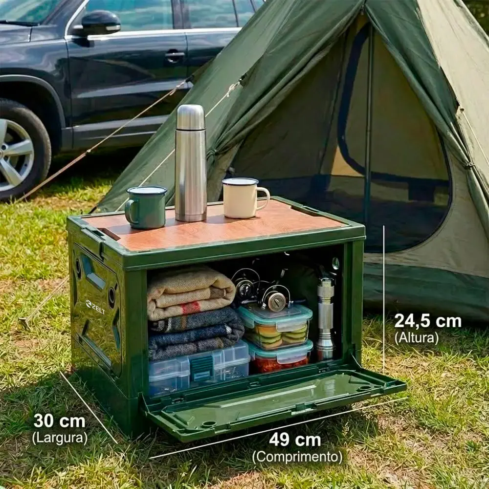 Caixa dobrável organizadora de armazenamento acampamento camping pesca carro 30L Zelt — fotografia 4