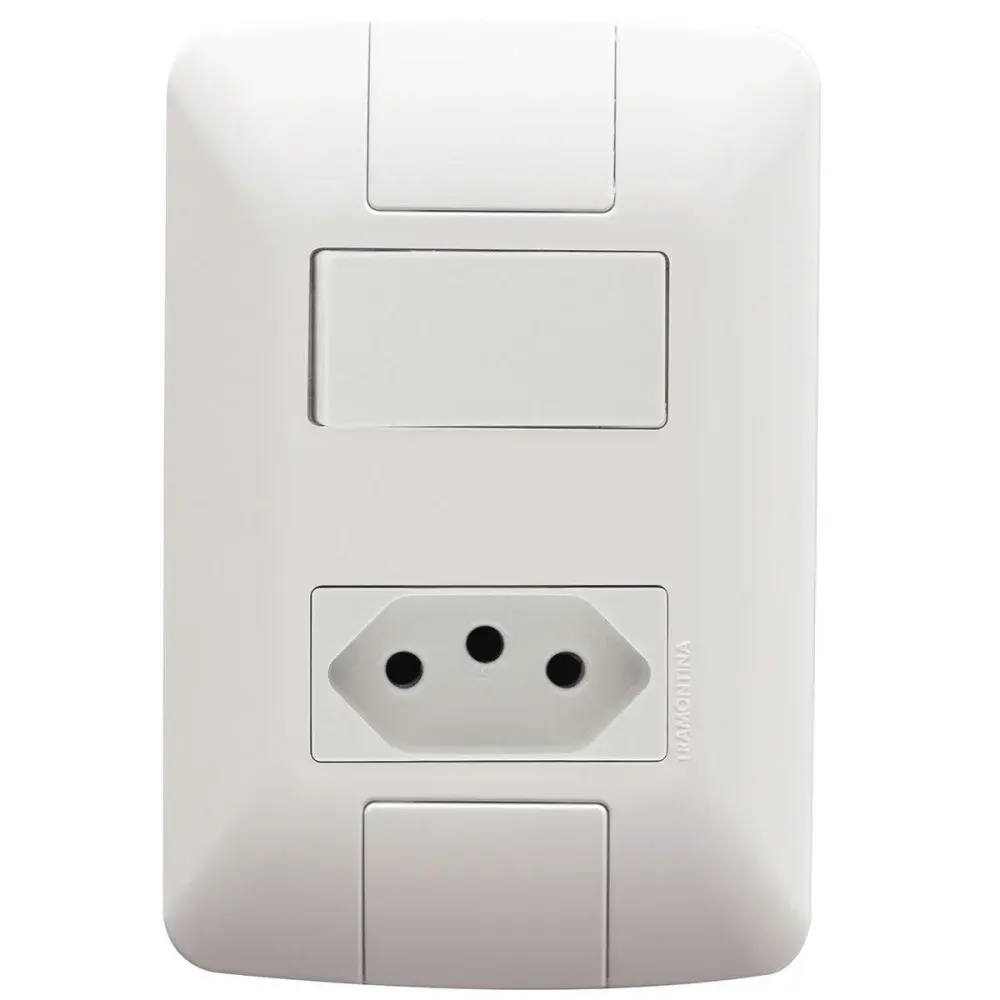 Interruptor simples 6A com tomada 10A branco 250V Tramontina — fotografia de referência